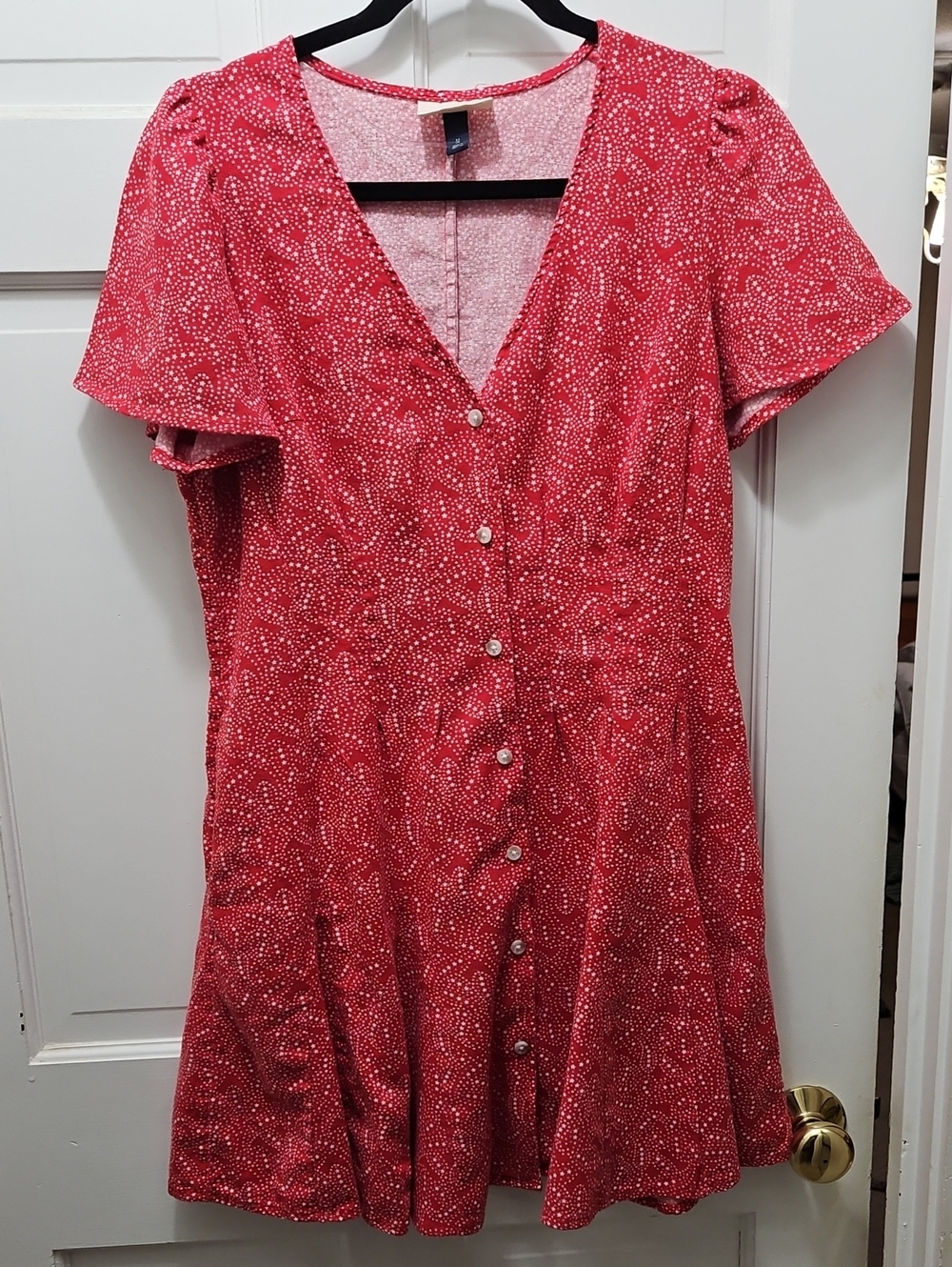 Universal Thread Red Button Front Mini Dress, White Star Print Medium July 4th!